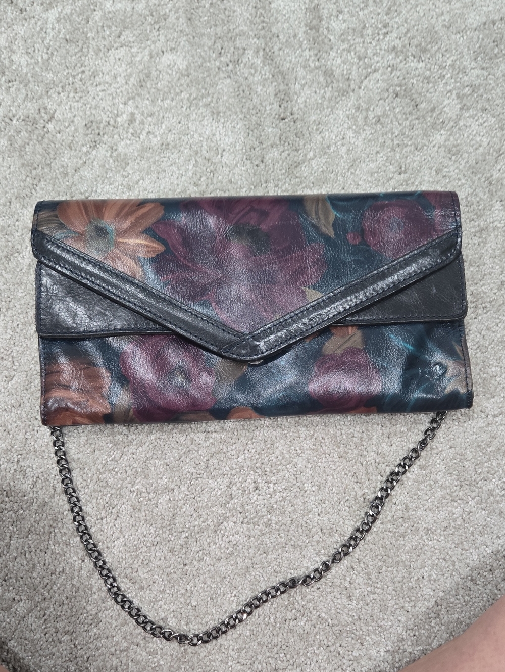 Floral Leather Envelope Clutch in Multitone Floral Print